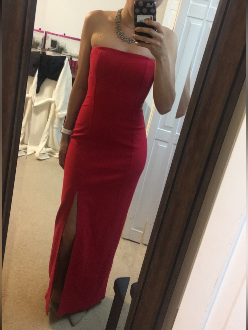 Elizabeth & James Strapless Red Column Gown with Side Slit size 4